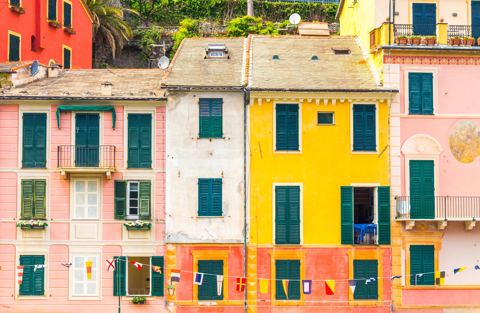 Exterior of colorful houses in Portofino, Italy